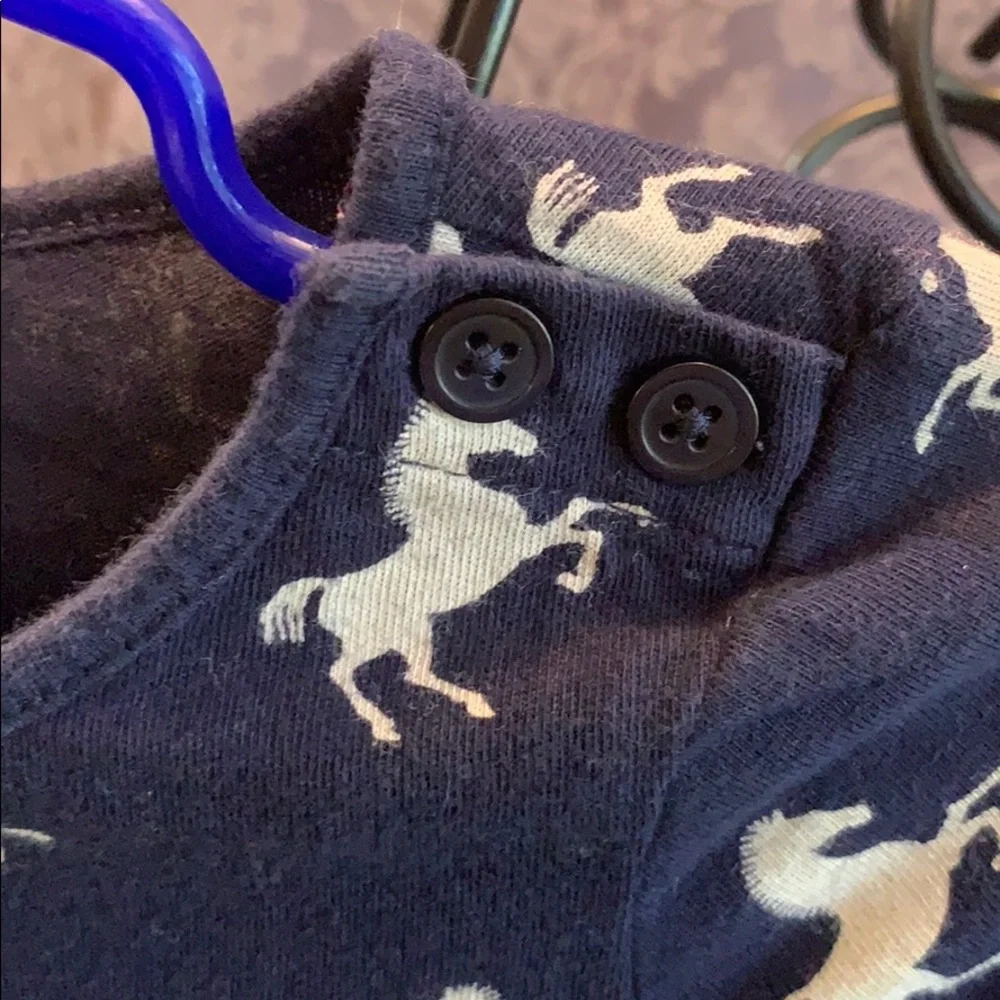 Baby Gap Horse Print Shirt Button Neck Long Sleeve Pockets Tee 100% Cotton